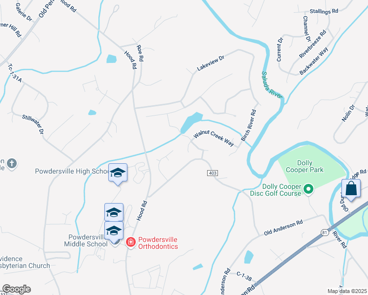 map of restaurants, bars, coffee shops, grocery stores, and more near 132 Walnut Creek Way in Greenville