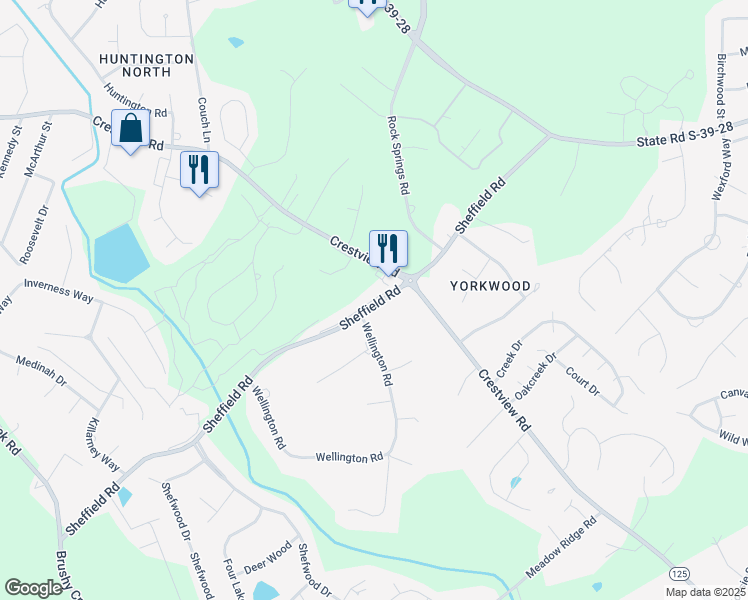 map of restaurants, bars, coffee shops, grocery stores, and more near 1350 Crestview Road in Easley