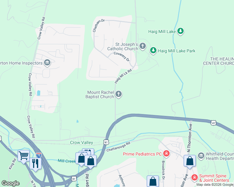 map of restaurants, bars, coffee shops, grocery stores, and more near 332 Haig Mill Lake Road in Dalton