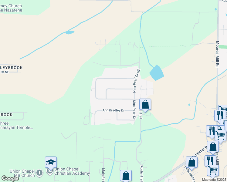 map of restaurants, bars, coffee shops, grocery stores, and more near 109 Molly Bette Drive Northeast in Huntsville