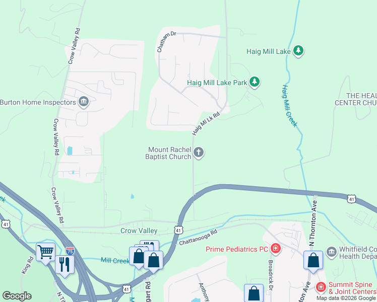 map of restaurants, bars, coffee shops, grocery stores, and more near 332 Haig Mill Lake Road in Dalton