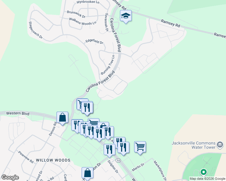 map of restaurants, bars, coffee shops, grocery stores, and more near 911 Hays Lane in Jacksonville
