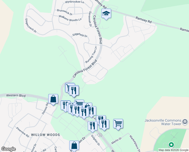 map of restaurants, bars, coffee shops, grocery stores, and more near 911 Hays Lane in Jacksonville