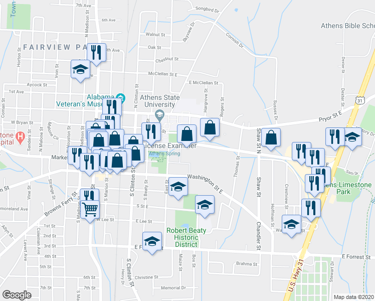 map of restaurants, bars, coffee shops, grocery stores, and more near 110 College Street in Athens