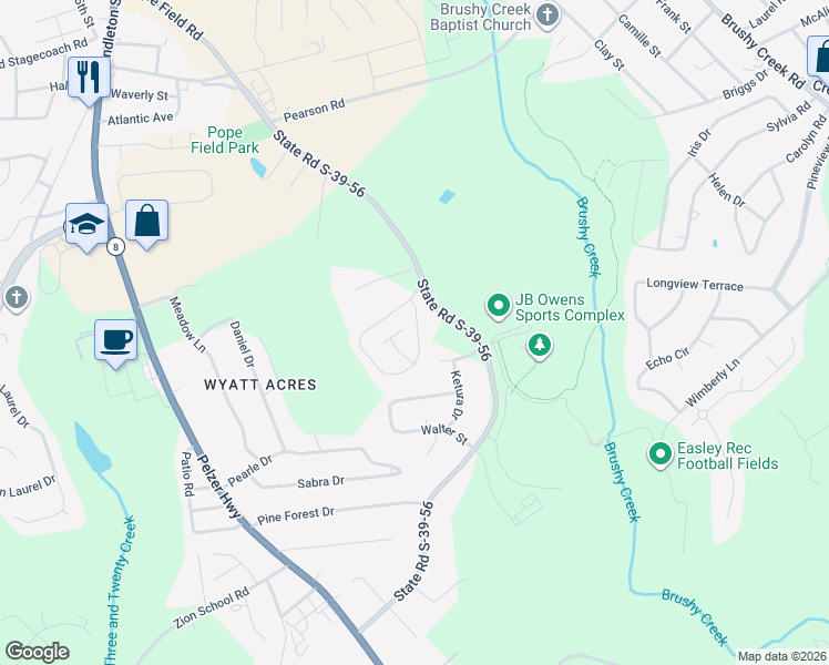 map of restaurants, bars, coffee shops, grocery stores, and more near 328 Springfield Circle in Easley