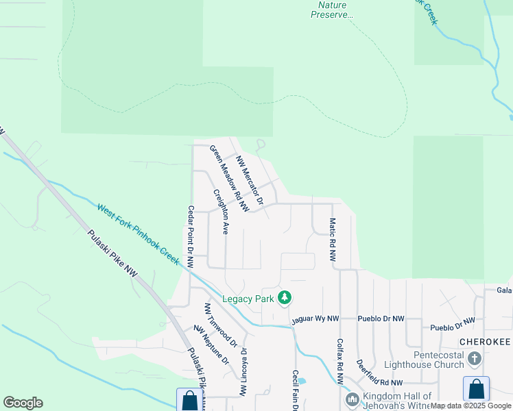 map of restaurants, bars, coffee shops, grocery stores, and more near 6421 Northwest Mercator Drive in Huntsville