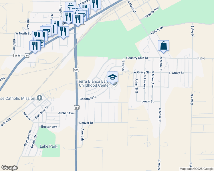 map of restaurants, bars, coffee shops, grocery stores, and more near 822 Columbia Dr in Hereford