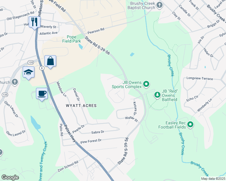 map of restaurants, bars, coffee shops, grocery stores, and more near 220 Springfield Circle in Easley