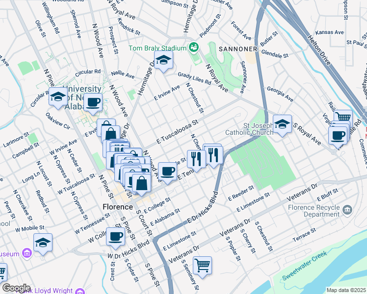 map of restaurants, bars, coffee shops, grocery stores, and more near in Florence