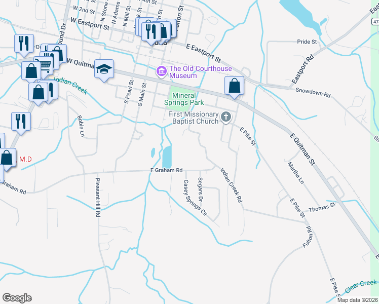 map of restaurants, bars, coffee shops, grocery stores, and more near 710 Indian Creek Road in Iuka