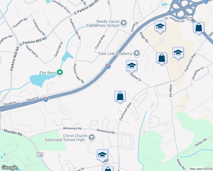 map of restaurants, bars, coffee shops, grocery stores, and more near 4605 Dairy Drive in Greenville
