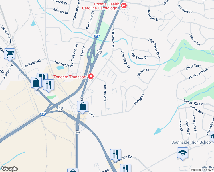 map of restaurants, bars, coffee shops, grocery stores, and more near 34 Reeves Avenue in Greenville