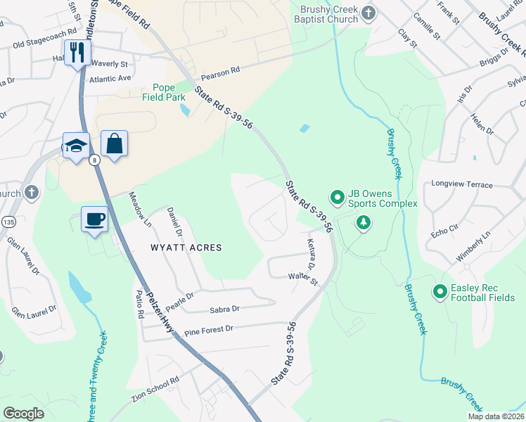 map of restaurants, bars, coffee shops, grocery stores, and more near 220 Springfield Circle in Easley