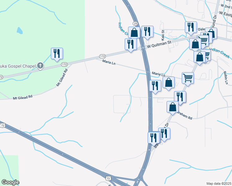 map of restaurants, bars, coffee shops, grocery stores, and more near 1822 Independence Square in Iuka