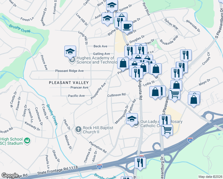 map of restaurants, bars, coffee shops, grocery stores, and more near 510 Old Augusta Road in Greenville