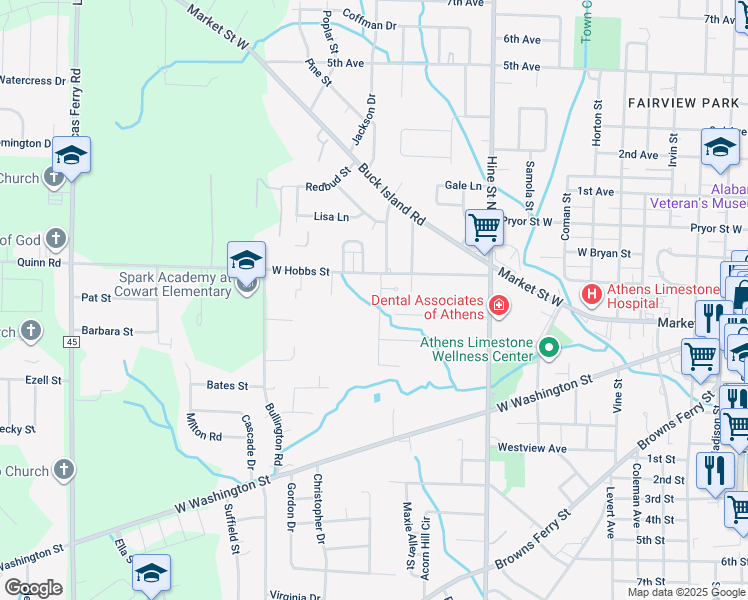 map of restaurants, bars, coffee shops, grocery stores, and more near 110 Santana Drive in Athens