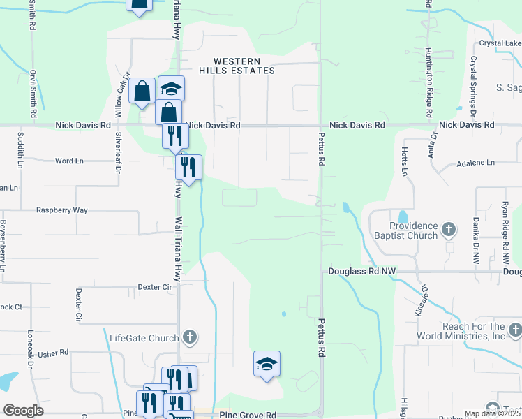 map of restaurants, bars, coffee shops, grocery stores, and more near 778 Pettus Road in Madison