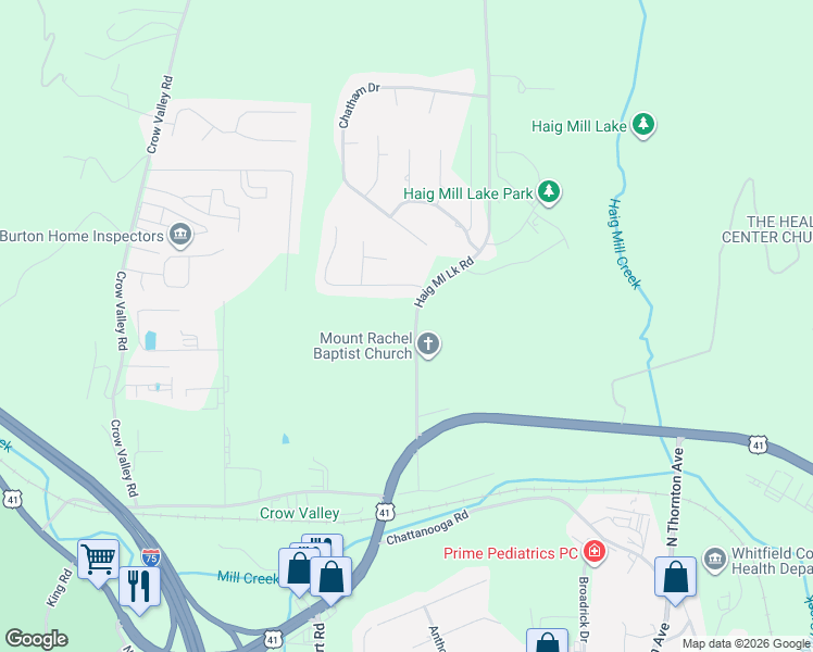 map of restaurants, bars, coffee shops, grocery stores, and more near 332 Haig Mill Lake Road in Dalton