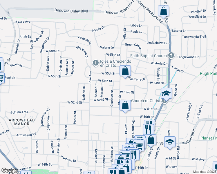 map of restaurants, bars, coffee shops, grocery stores, and more near 808 Buttercup Circle in North Little Rock