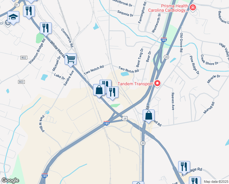 map of restaurants, bars, coffee shops, grocery stores, and more near 2706 White Horse Road in Greenville