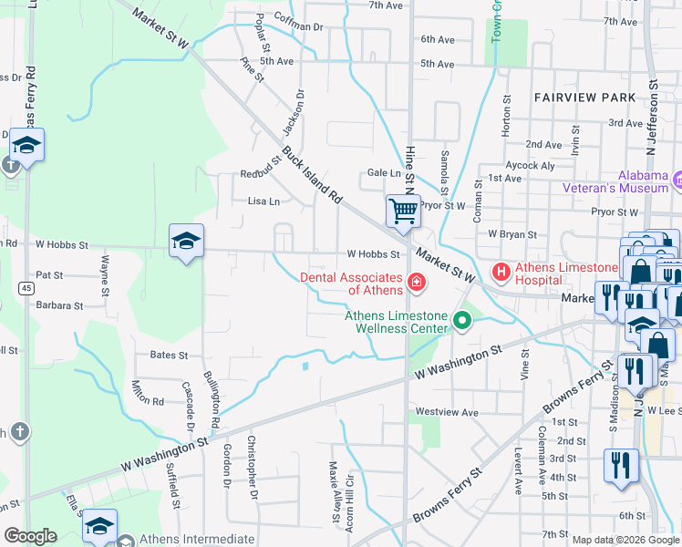 map of restaurants, bars, coffee shops, grocery stores, and more near 205 Shannon Street in Athens