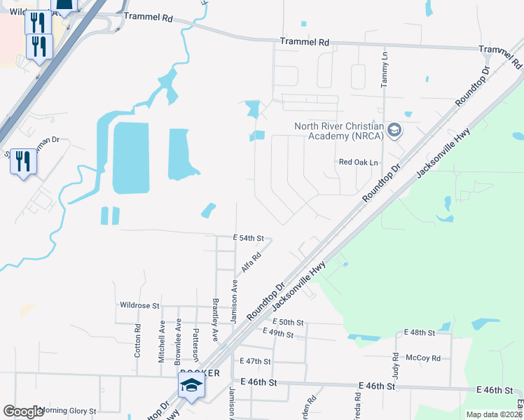 map of restaurants, bars, coffee shops, grocery stores, and more near 5509 Trammel Estates Drive in North Little Rock
