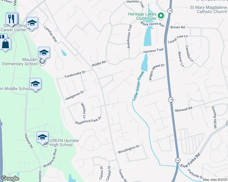 map of restaurants, bars, coffee shops, grocery stores, and more near 516 Morning Creek Place in Greenville
