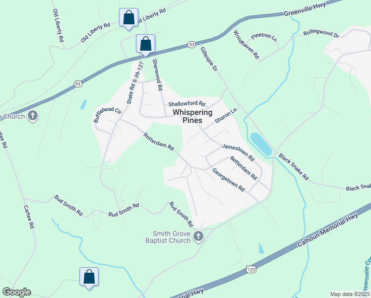 map of restaurants, bars, coffee shops, grocery stores, and more near 318 Sharon Lane in Easley
