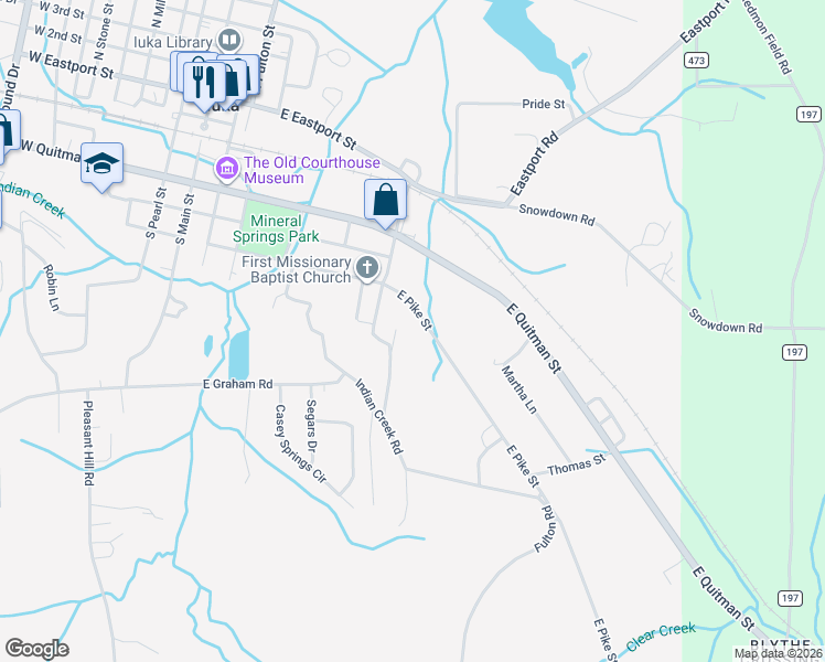 map of restaurants, bars, coffee shops, grocery stores, and more near 14 Spring Street in Iuka