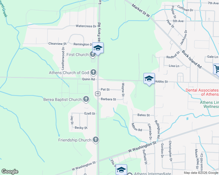 map of restaurants, bars, coffee shops, grocery stores, and more near 110 Pat Street in Athens