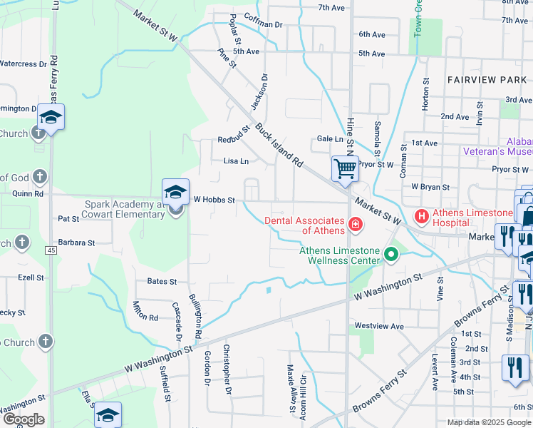 map of restaurants, bars, coffee shops, grocery stores, and more near 110 Santana Drive in Athens