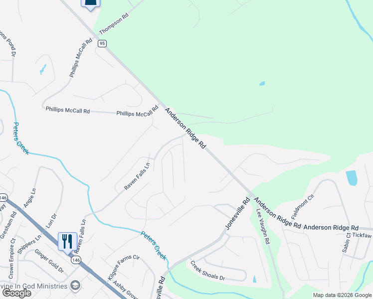 map of restaurants, bars, coffee shops, grocery stores, and more near 203 Peters Glenn Court in Simpsonville