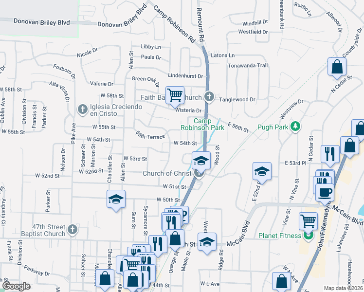 map of restaurants, bars, coffee shops, grocery stores, and more near 208 W 54th St in North Little Rock