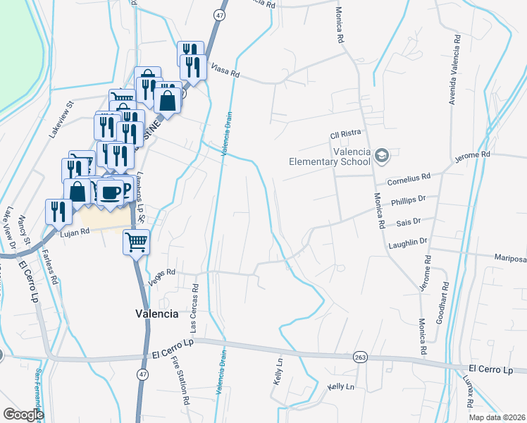 map of restaurants, bars, coffee shops, grocery stores, and more near 10 Alby Lane in Los Lunas