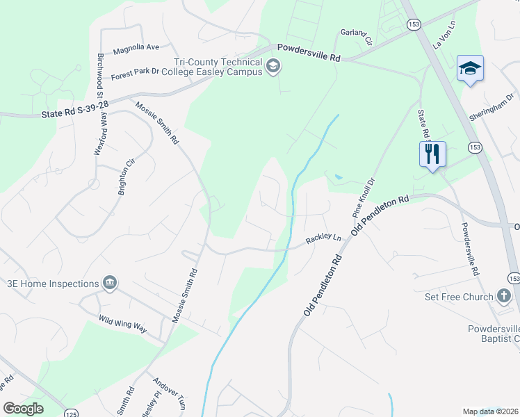 map of restaurants, bars, coffee shops, grocery stores, and more near 403 Stonewall Drive in Easley