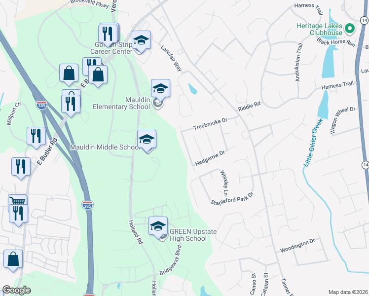 map of restaurants, bars, coffee shops, grocery stores, and more near 224 Hardwood Road in Greenville