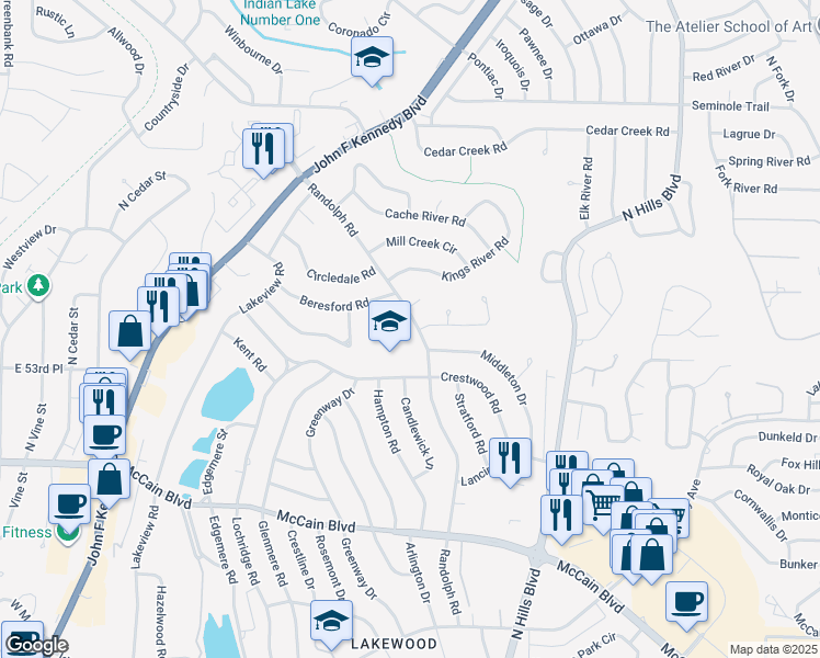 map of restaurants, bars, coffee shops, grocery stores, and more near 5413 Randolph Road in North Little Rock