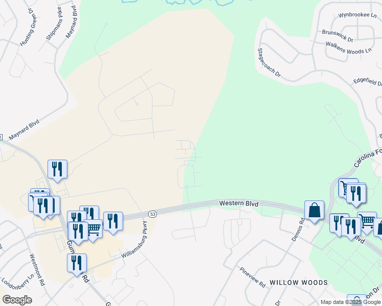 map of restaurants, bars, coffee shops, grocery stores, and more near 5114 Western Boulevard in Jacksonville