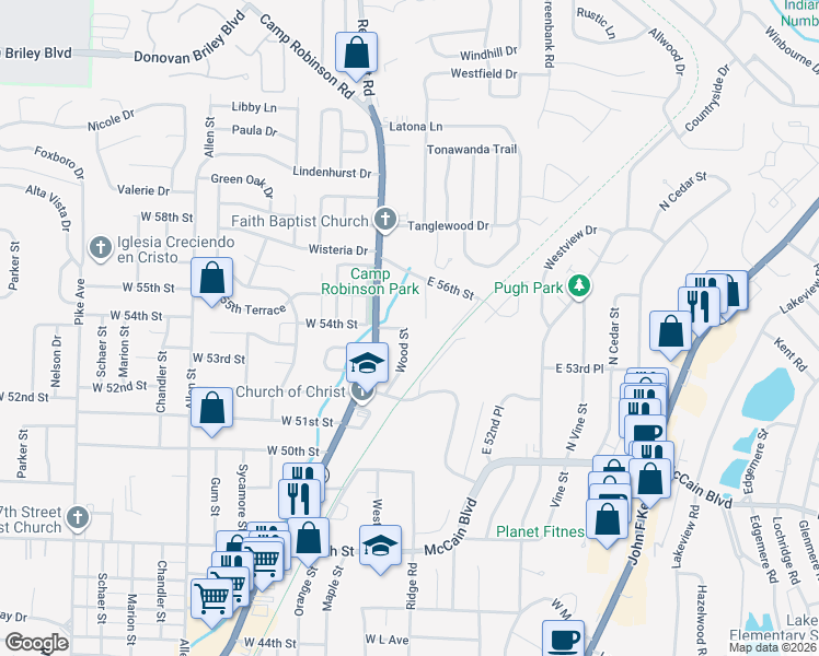 map of restaurants, bars, coffee shops, grocery stores, and more near 5318 Wood Street in North Little Rock