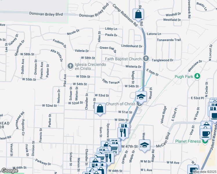 map of restaurants, bars, coffee shops, grocery stores, and more near 308 Pickwick Avenue in North Little Rock