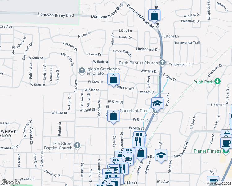 map of restaurants, bars, coffee shops, grocery stores, and more near 416 Pickwick Lane in North Little Rock