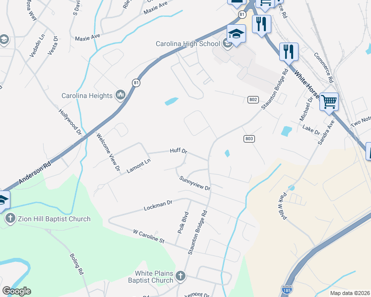 map of restaurants, bars, coffee shops, grocery stores, and more near 17 Vickilyn Court in Greenville