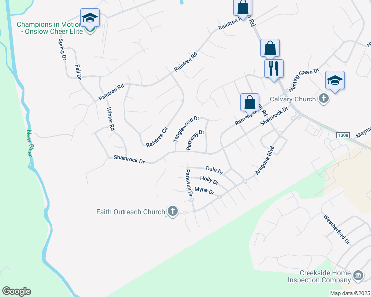 map of restaurants, bars, coffee shops, grocery stores, and more near 500 Shamrock Drive in Jacksonville