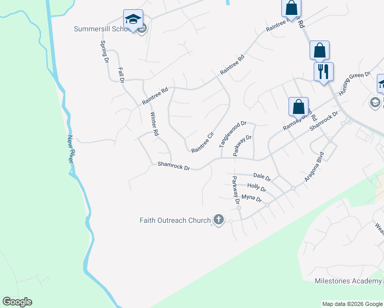 map of restaurants, bars, coffee shops, grocery stores, and more near 601 Shamrock Drive in Jacksonville