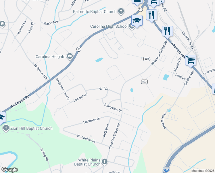 map of restaurants, bars, coffee shops, grocery stores, and more near 17 Vickilyn Court in Greenville