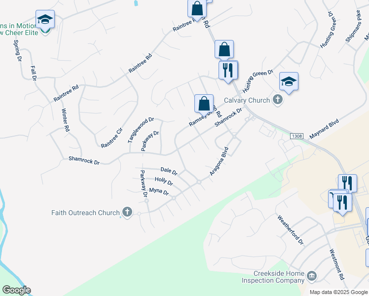 map of restaurants, bars, coffee shops, grocery stores, and more near 323 Shamrock Drive in Jacksonville