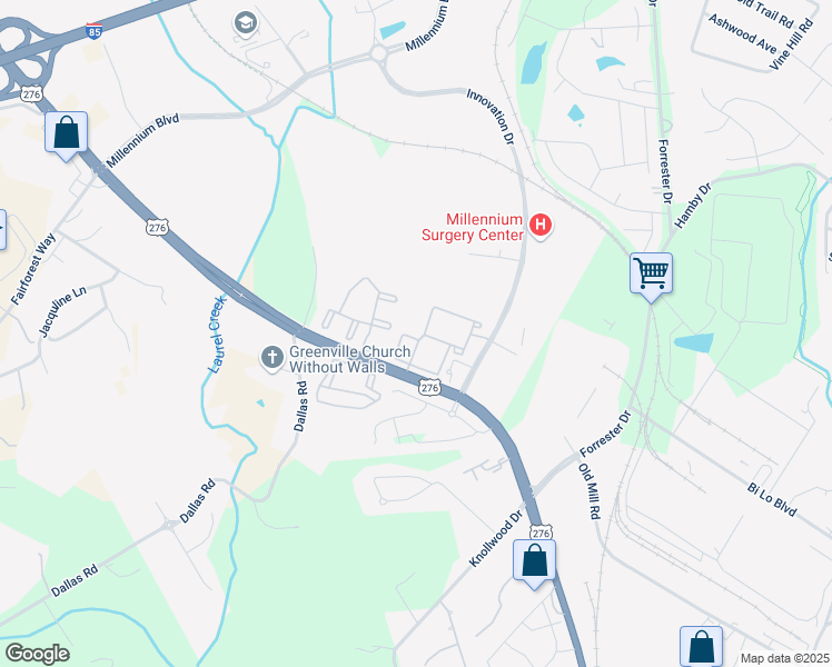 map of restaurants, bars, coffee shops, grocery stores, and more near 3423 Laurens Road in Greenville