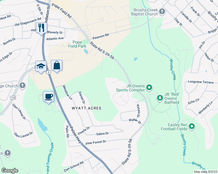 map of restaurants, bars, coffee shops, grocery stores, and more near 145 Thalia Lane in Easley