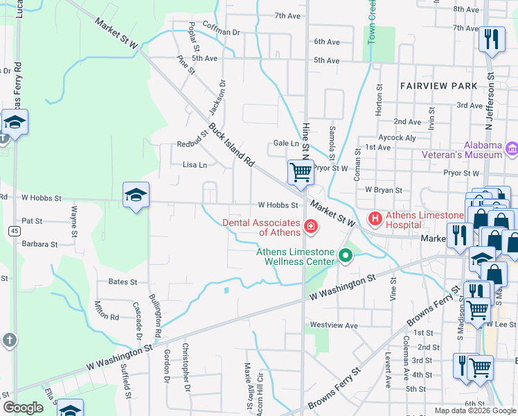 map of restaurants, bars, coffee shops, grocery stores, and more near 205 Shannon Street in Athens
