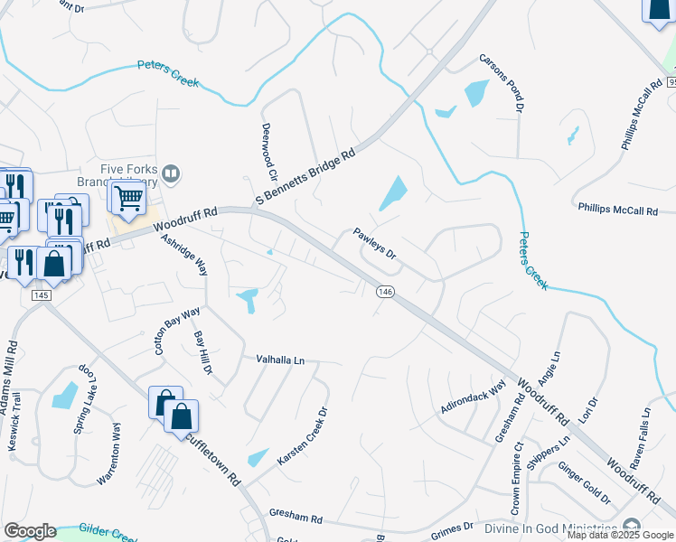map of restaurants, bars, coffee shops, grocery stores, and more near 3120 Woodruff Road in Simpsonville